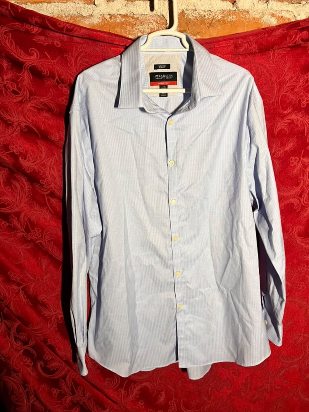 AWEARNESS Kenneth Cole Blue Non-Iron Slim Fit Dress Shirt Size 17 32/33